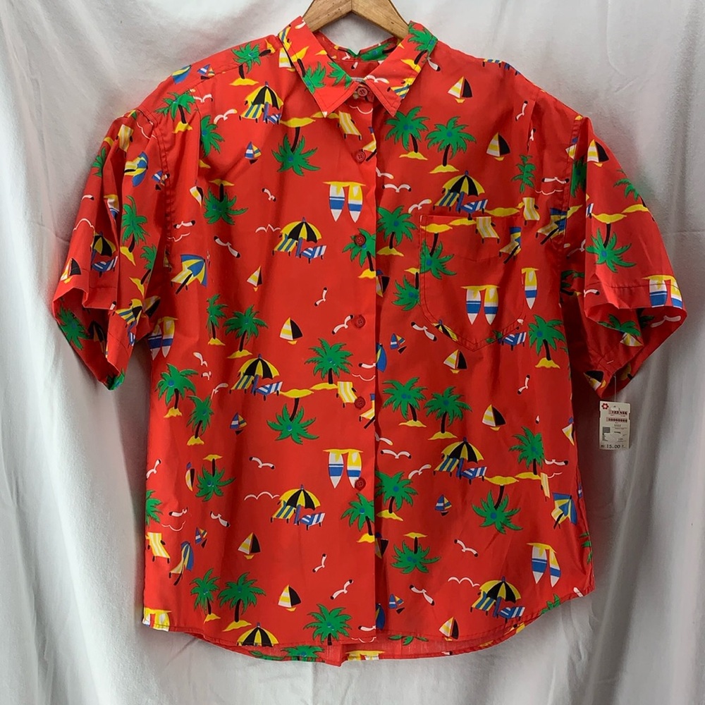 Vintage Hawaiian print shirt women’s 18 Hastings & Smith camp shirt orange NWT